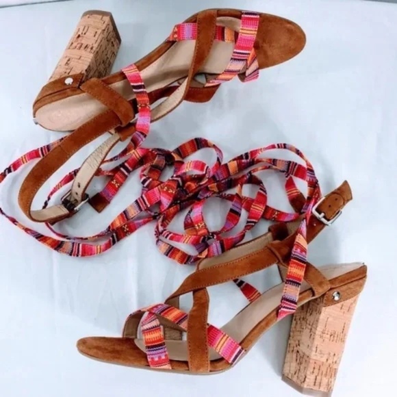 Guess Womens Strappy Cage Sandal Cariel Southwestern Lace Up Suede Size 9.5 - Picture 6 of 13